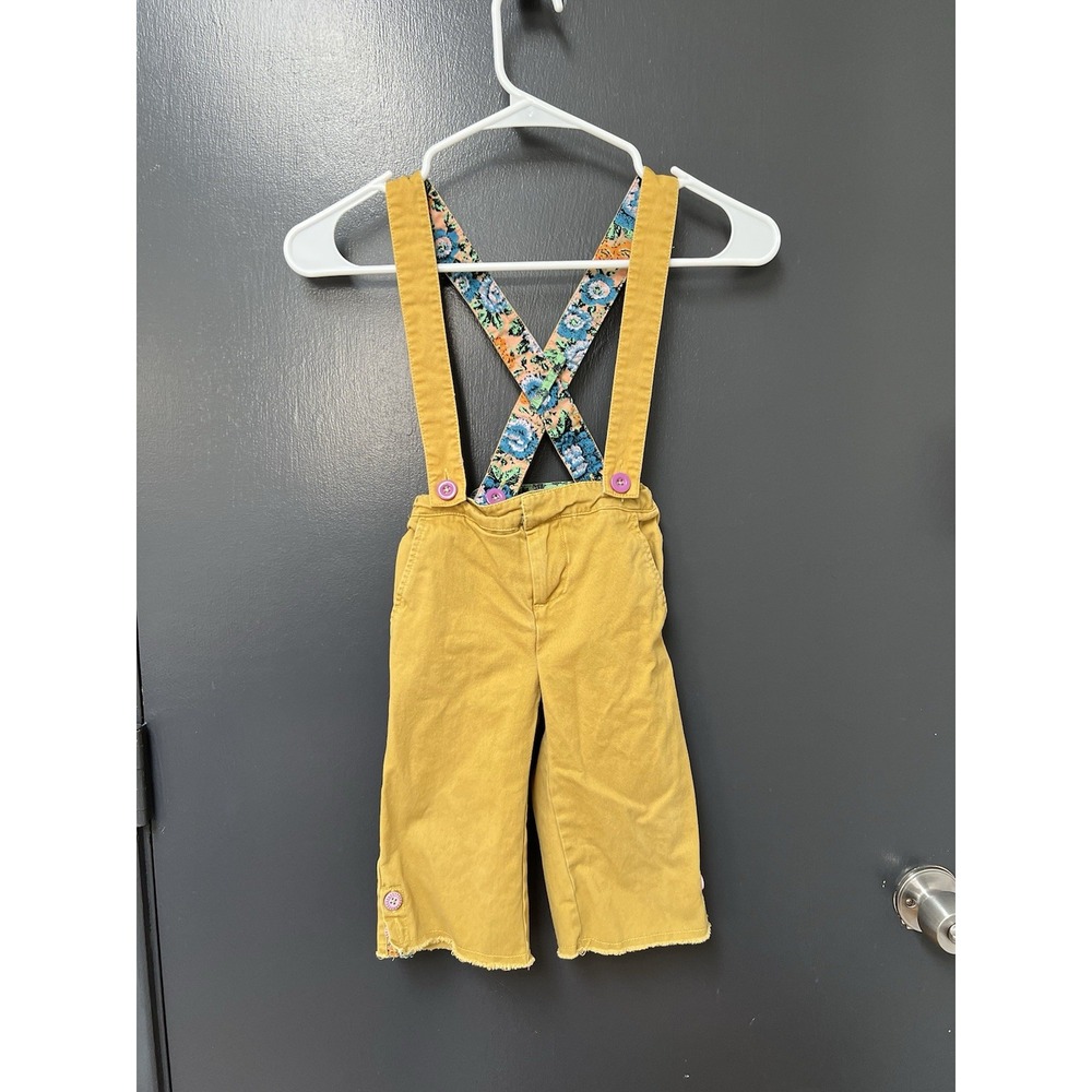 Matilda Jane Suspenders Pants Overalls Yellow Floral Raw Hem Little Girls Size 2